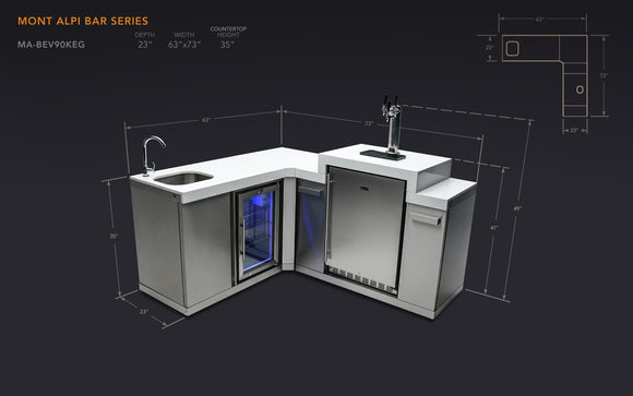 Mont Alpi 63 Inch Outdoor Prep Center - Beverage Center and Kegerator with Glass Door and Lock