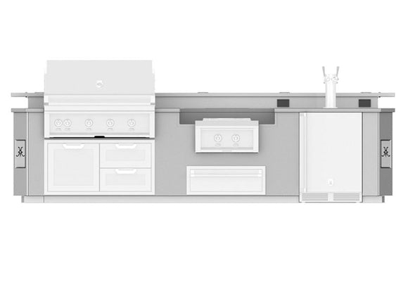 Hestan 12-Foot Outdoor Living Suite with Power Burner and Beer Dispenser Cutouts, Bar Top & Foot Rail with Countertop
