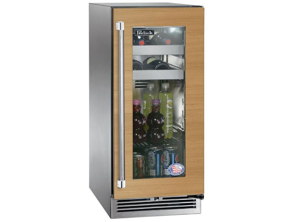 Perlick 15 Inch Outdoor Marine Grade Beverage Center Solid, Glass and Panel Ready Door