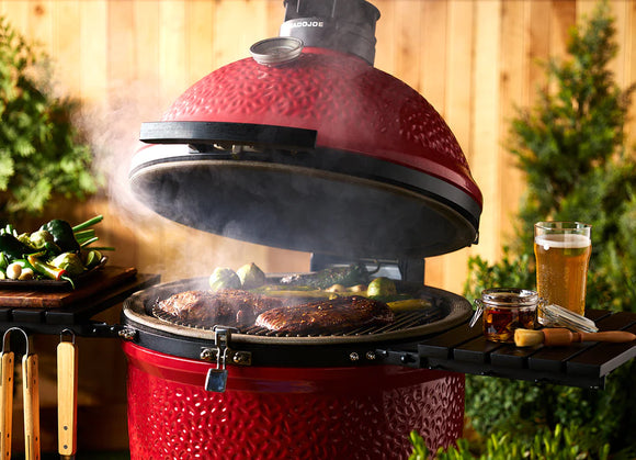 Kamado Joe Classic Joe Red II with Cart, Side Shelves, Heat Deflectors and Tools