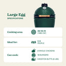 Green Big Green Egg with specifications on a beige background