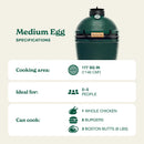 Specifications of a Medium Egg grill by Big Green Egg on a beige background