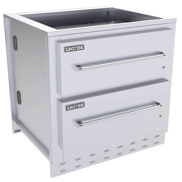 Sunstone Outdoor Kitchen 34" Stainless Steel Double Warming Drawer Cabinet
