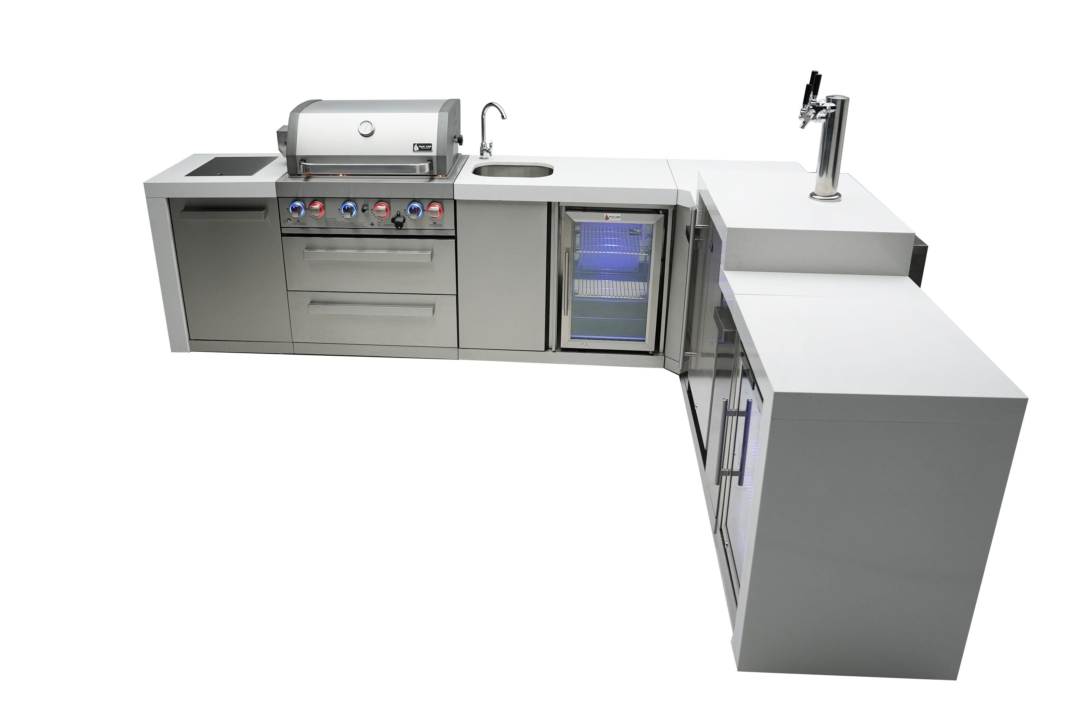 Mont Alpi 400 Deluxe Island with a 90 Degree Corner, Kegerator, Beverage Center and Fridge Cabinet