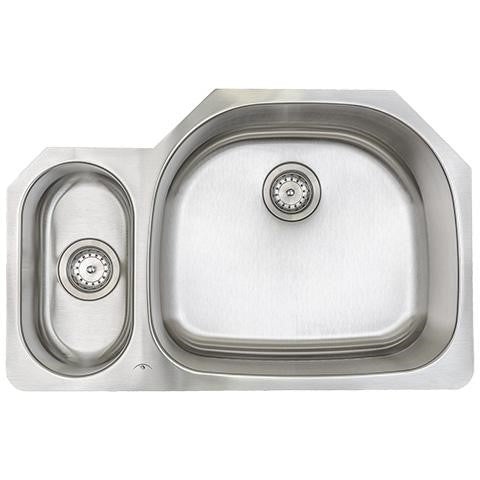 E-Stainless 16 Gauge, Offset Double Bowl, Large bowl on RIGHT