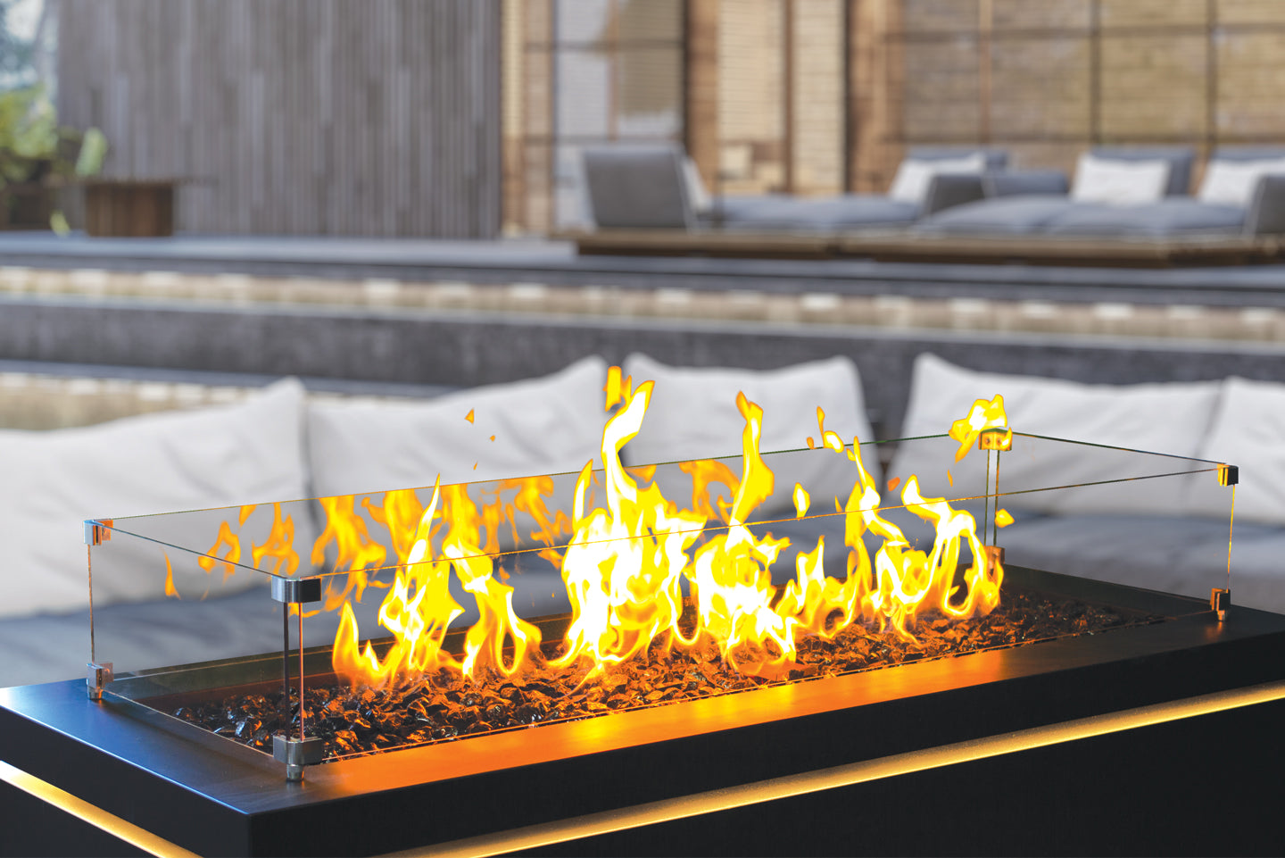 The Halo 60 Inch Linear  Black Stainless Steel Gas Fire Pit