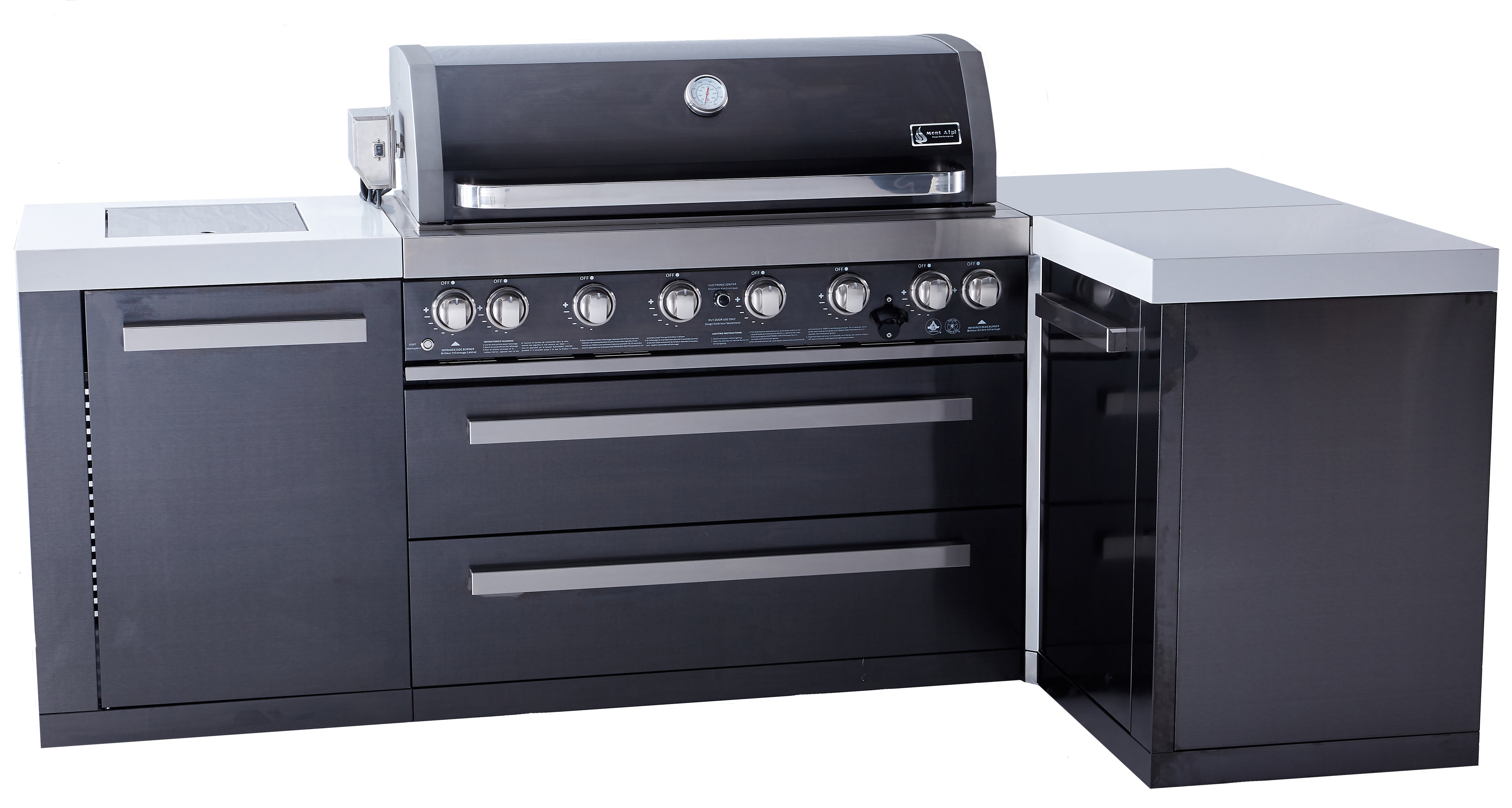 Mont Alpi 805 Black Stainless Steel Island with a 90 Degree Corner