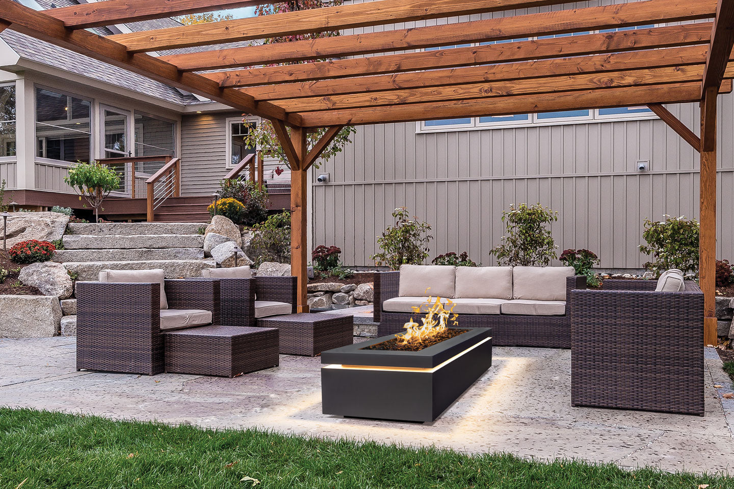 The Halo 60 Inch Linear  Black Stainless Steel Gas Fire Pit