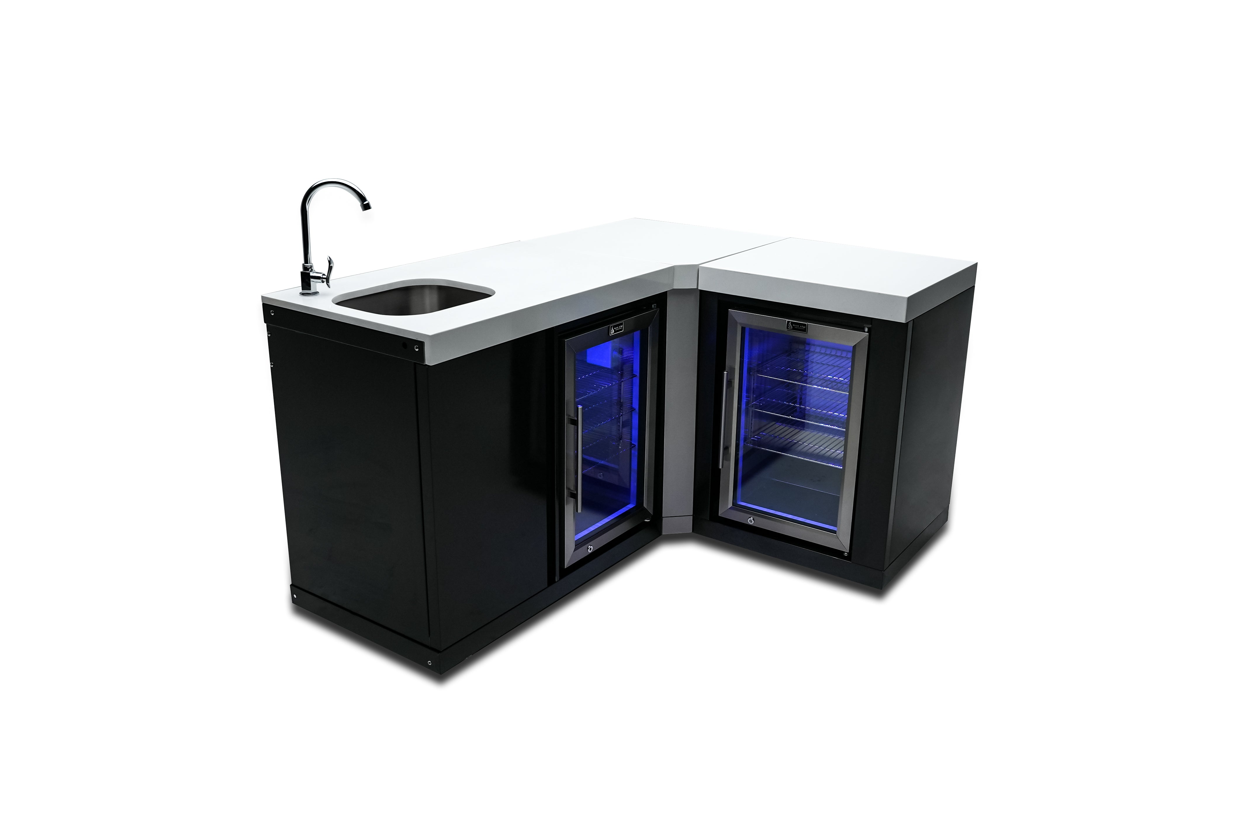 Mont Alpi Black Stainless Steel Beverage Center with 90 Degree Corner and fridge Cabinet