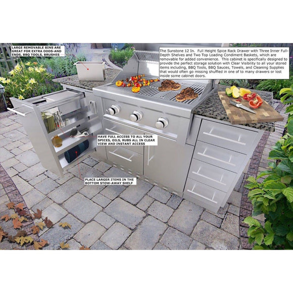 Sunstone 12 Stainless Steel Spice Rack Drawer Cabinet