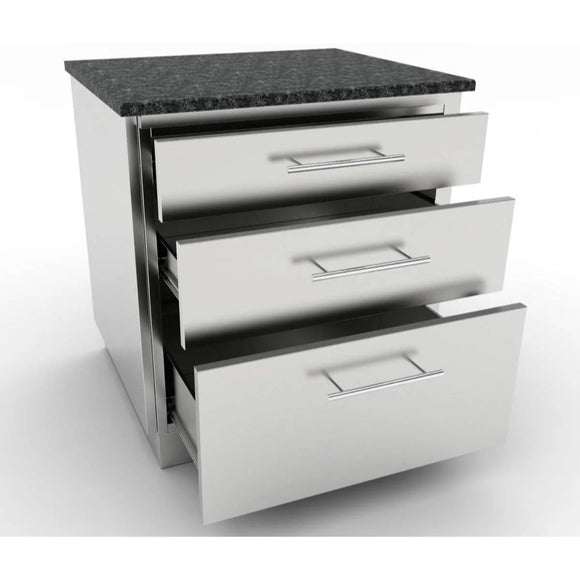 Sunstone 30-Inch Stainless Steel Base Cabinet – Triple Drawers