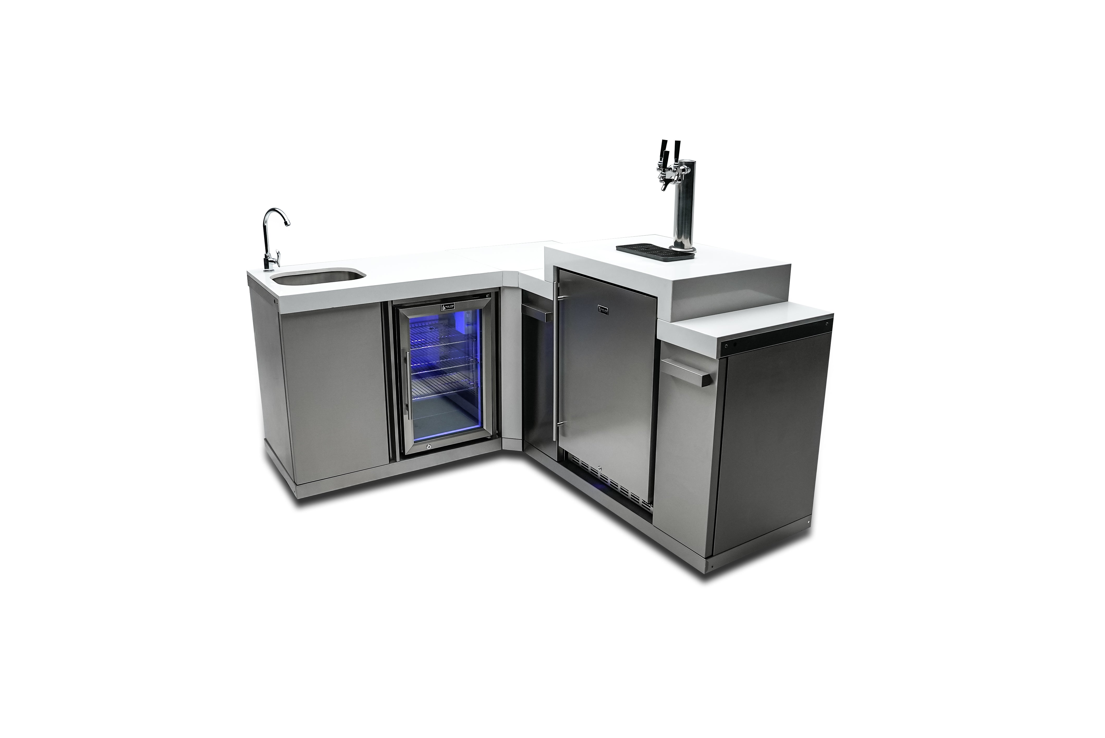 ont Alpi Beverage Center with 90 Degree Corner and Kegerator