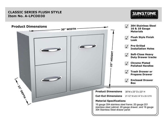 Sunstone 30-Inch Tank Tray Double Drawer Combo – Flush Style