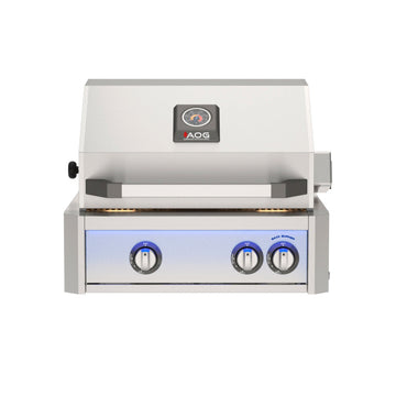 American Outdoor Grill 24 inch L-Series built-in gas grill in stainless steel finish with rear burner and rotisserie kit
