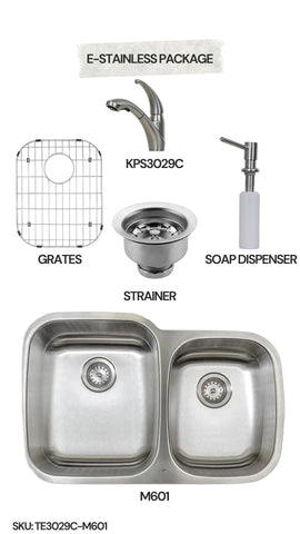 E-Stainless Shasta KPS3029C, Soap Dispenser, Strainer, Grates, and M601