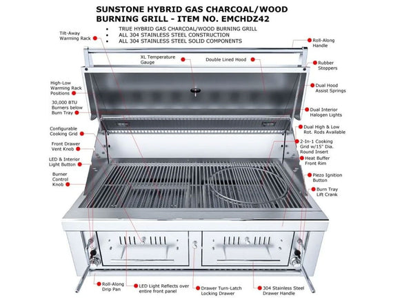 Sunstone Emerald 42 Inch Dual Zone Gas, Charcoal & Wood Burning Grill