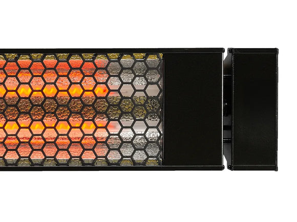Front-facing view of Heatstrip Max DC outdoor heater in black