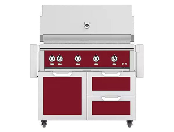 Hestan 42 Inch Grill With Rotisserie On Double Door & Drawer Cart