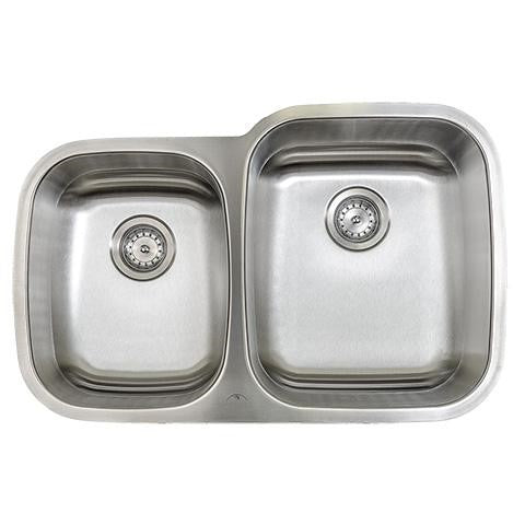 E-Stainless 16 Gauge, Offset Double Bowl, Large bowl on RIGHT