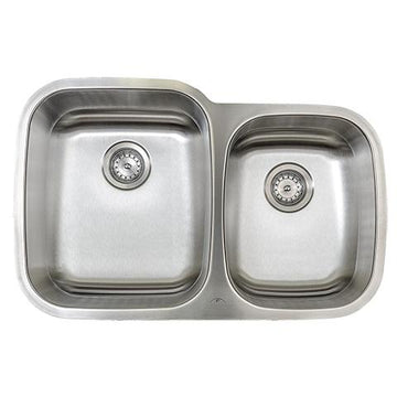 E-Stainless 18 Gauge, Offset Double Bowl, Large bowl on left