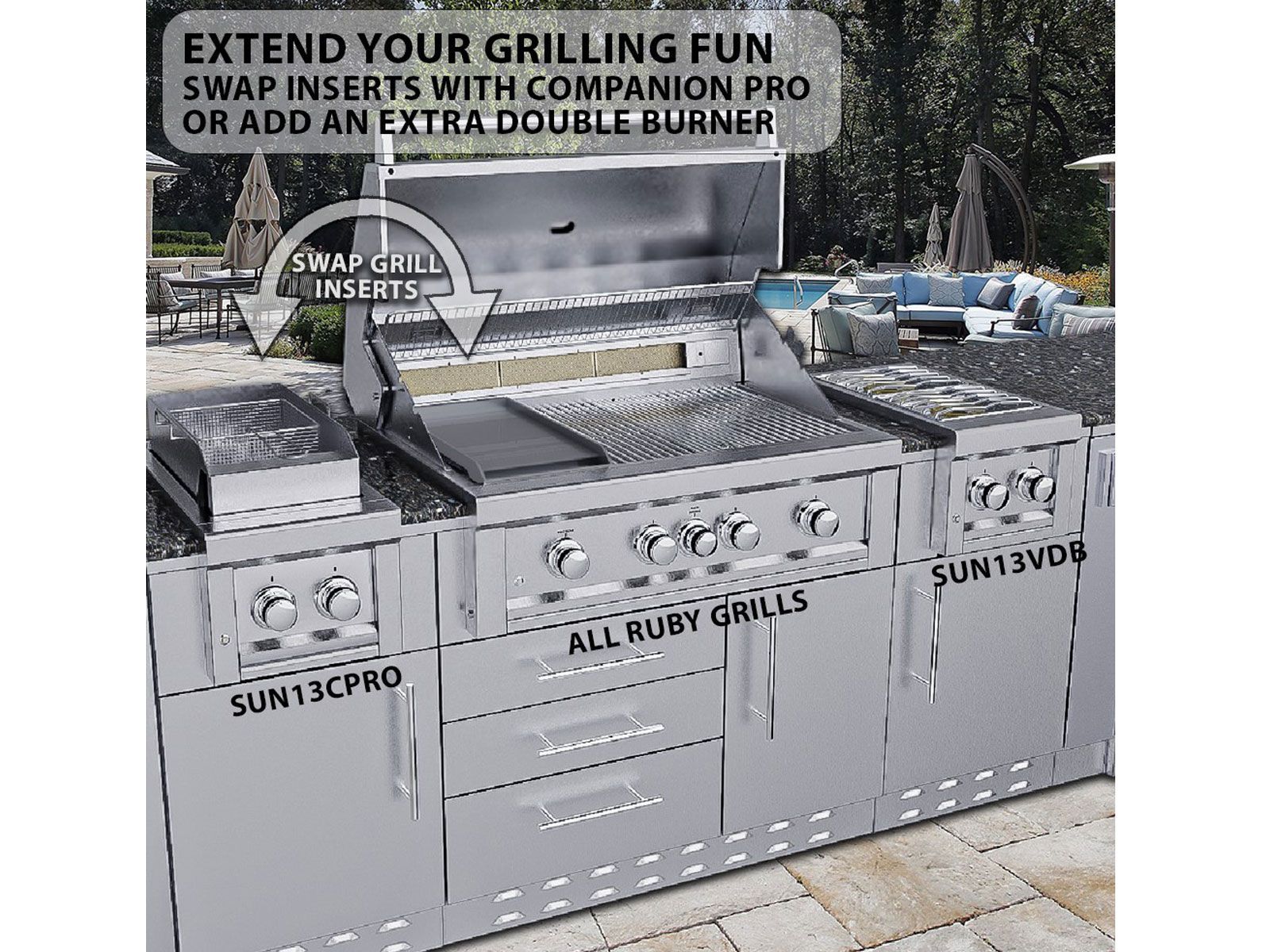 Sunstone Ruby Series 30 Inch Built-In Gas Grill – 3 Burners + LEDs