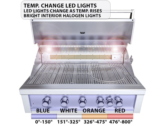 Sunstone Ruby 42 Inch Built-In Gas Grill with 5 Burners & Rotisserie Kit
