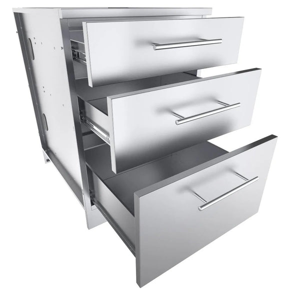 Sunstone 24-Inch Stainless Steel Base Cabinet – Triple Drawers