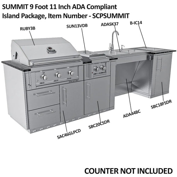 Sunstone Summit 10 Ft Outdoor ADA Kitchen Cabinet Island Package