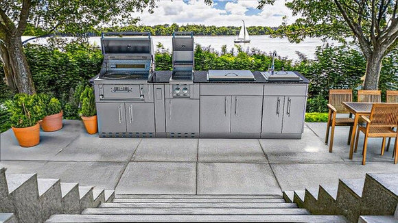 Sunstone The Alamo 10-Foot Outdoor Kitchen Island with Hybrid Grill