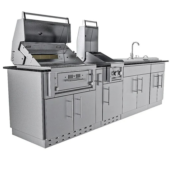 Sunstone The Alamo 10-Foot Outdoor Kitchen Island with Hybrid Grill