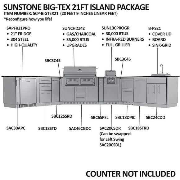 Sunstone The Big Texan 21-Foot Outdoor Kitchen Cabinet Island
