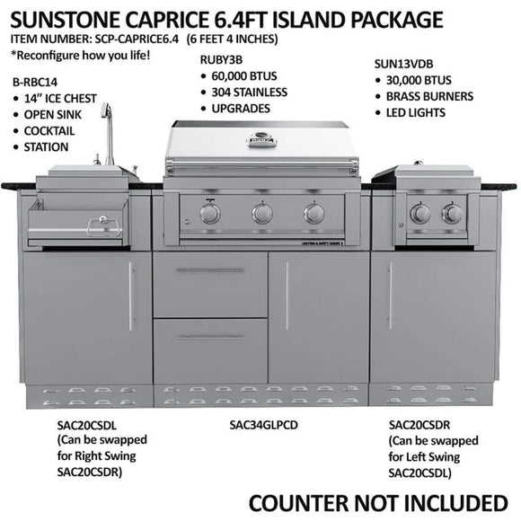 Sunstone The Caprice 6 Foot 4 Inch Outdoor Kitchen Island Package