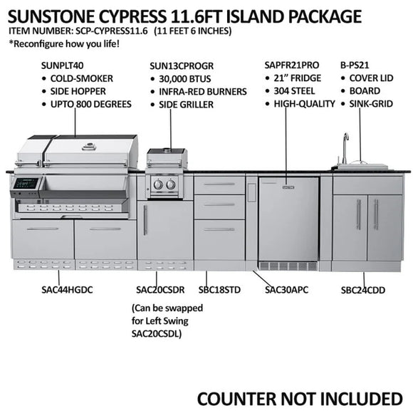 Sunstone The Cypress 11.6 Foot Outdoor Kitchen Cabinet Island