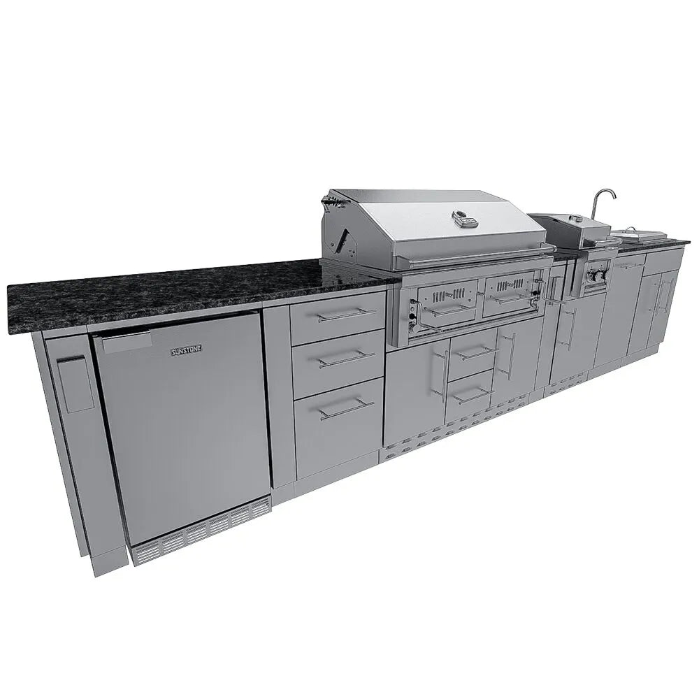 Sunstone The Dallas 14' Outdoor Cabinet Island Package w/ Gas Hybrid Grill