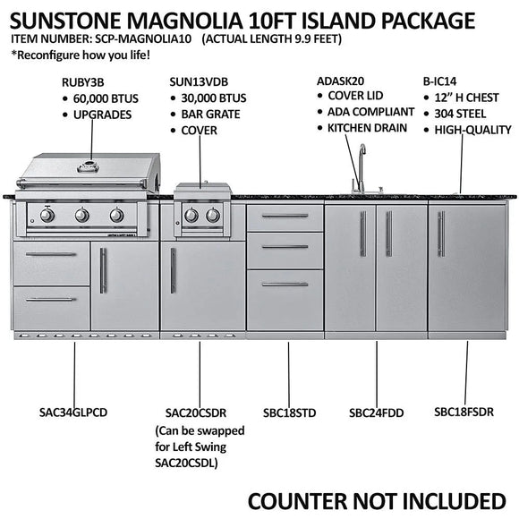 Sunstone Magnolia 10 Ft Outdoor ADA Kitchen Cabinet Island Package