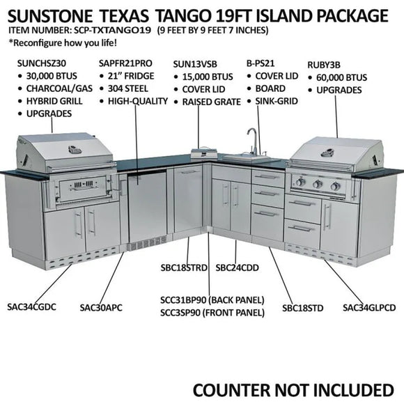 Sunstone The Texas Tango 19FT Outdoor Cabinet large Island Package