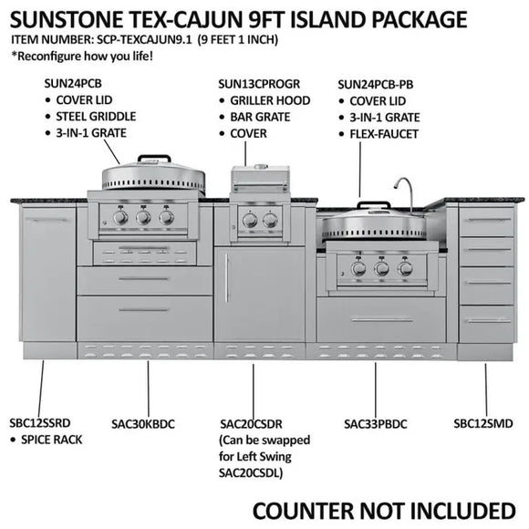Sunstone The Texajun 9 Ft Cajun Outdoor Cabinet Kitchen Island