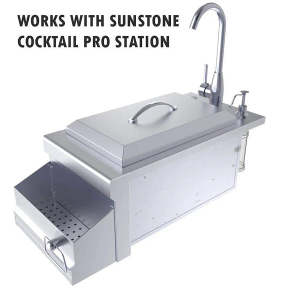 Sunstone 304 Stainless Steel 13-1/2 Inch Bar Caddy Speed Rail w/Drip Pan & Towel Holder