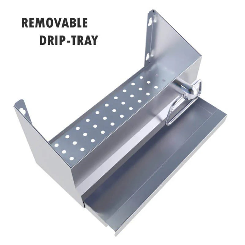 Sunstone 304 Stainless Steel 13-1/2 Inch Bar Caddy Speed Rail w/Drip Pan & Towel Holder - 0