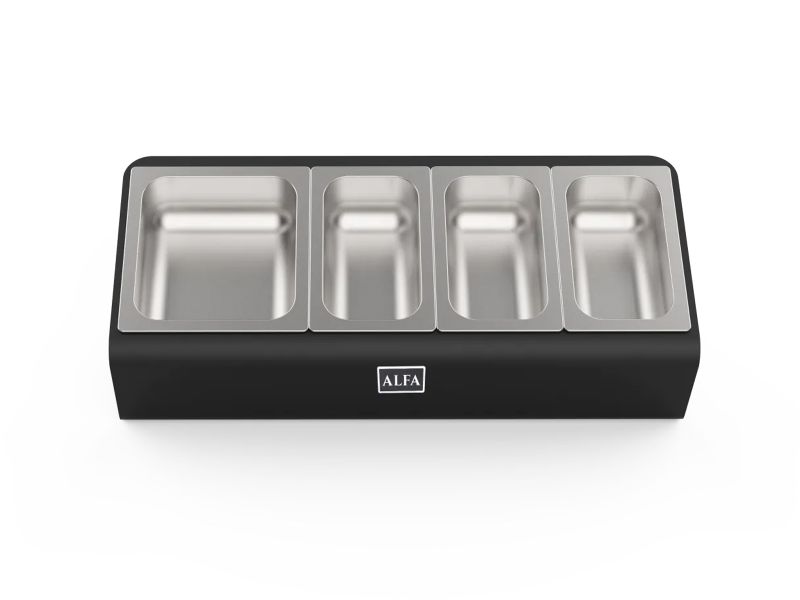 Alfa Forni Topping Station with 4 Trays and Lids – Pizza Prep Accessory