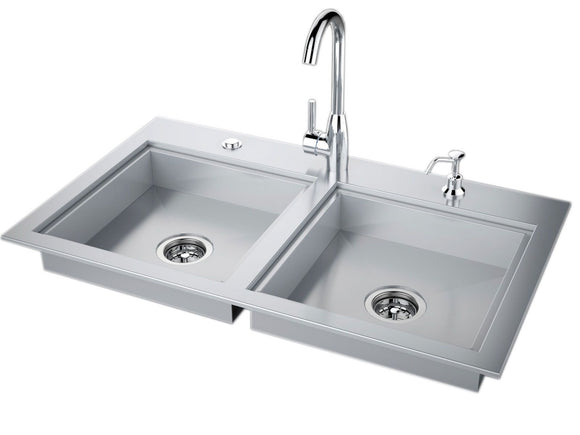 Sunstone Outdoor 37-Inch ADA Double Sink – Stainless Steel with Covers & Faucet