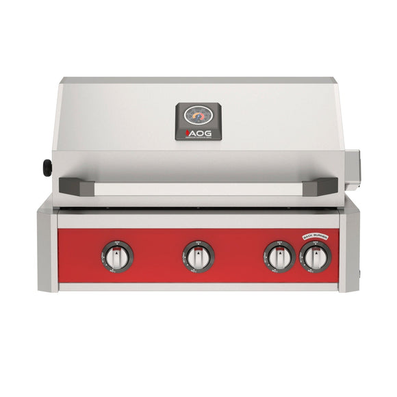 American Outdoor Grill 30 inch L-Series built-in gas grill in red with rear infrared burner and rotisserie kit