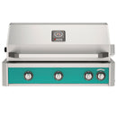 American Outdoor Grill 36 inch L-Series built-in gas grill in teal with rear infrared burner and rotisserie kit