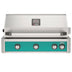 American Outdoor Grill 36 inch L-Series built-in gas grill in teal with rear infrared burner and rotisserie kit