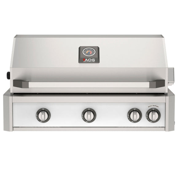 American Outdoor Grill 36 inch L-Series built-in gas grill in white with rear infrared burner and rotisserie kit