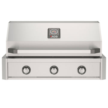 American Outdoor Grill 36-Inch T-Series Built-In Stainless Steel Gas Grill, 3-Burner Built-In Grill with Analog Thermometer, Front View