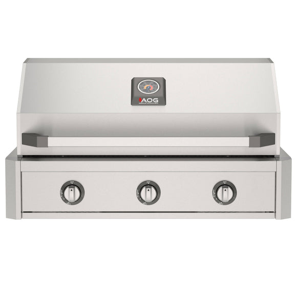 American Outdoor Grill 36-Inch T-Series Built-In Stainless Steel Gas Grill, 3-Burner Built-In Grill with Analog Thermometer, Front View