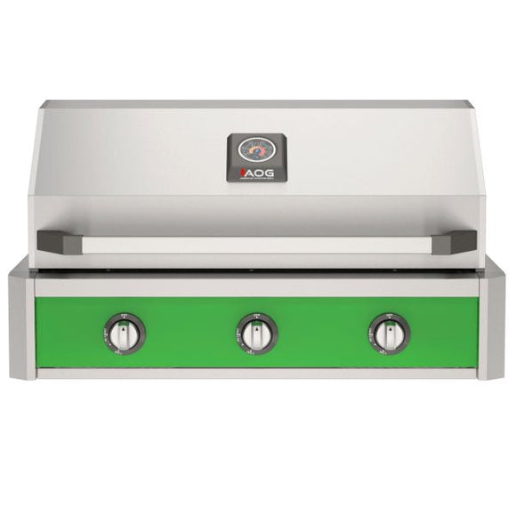 American Outdoor Grill 36-Inch T-Series Built-In Gas Grill with Green Accent Panel, Stainless Steel 3-Burner Outdoor Kitchen Grill