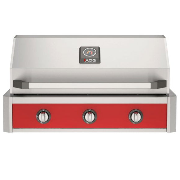 American Outdoor Grill 36-Inch T-Series Built-In Gas Grill with Red Accent Panel, 3-Burner Stainless Steel Built-In BBQ Grill