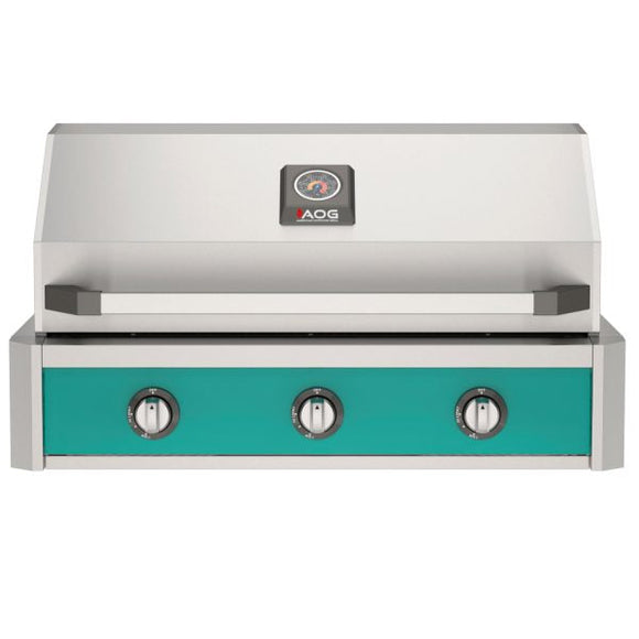 American Outdoor Grill 36-Inch T-Series Built-In Gas Grill with Teal Accent Panel, 3-Burner Stainless Steel Outdoor Kitchen Grill